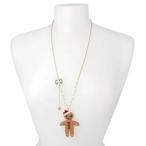 🌀 Betsey Johnson Gingerbread Man Santa Necklace - Picture 2 of 5